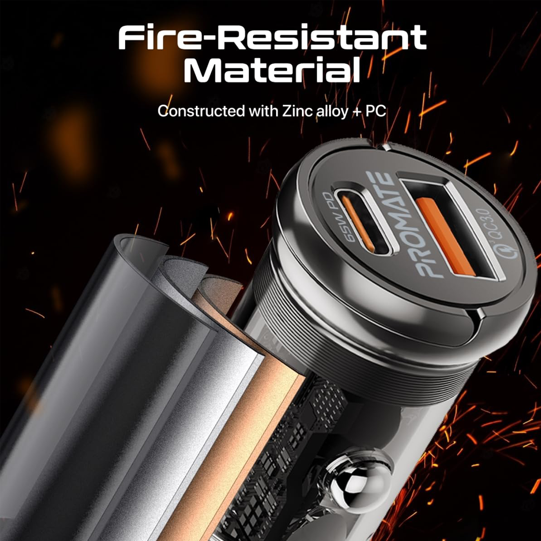 Promate TransDrive-65W 65W RapidCharge™ Transparent Mini Car Charger with Power Delivery & QC 3.0 Promate TransDrive-65W 65W RapidCharge™ Transparent Mini Car Charger with Power Delivery & QC 3.0